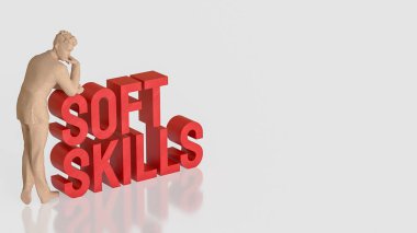 Düşünen iş adamı yumuşak becerilere dayanır iletişim, liderlik, duygusal zeka, kişisel gelişim ve kariyer gelişimi için gerekli işyeri becerilerini simgeleyen metinler yazar..