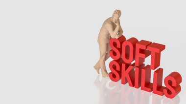 Düşünen iş adamı yumuşak becerilere dayanır iletişim, liderlik, duygusal zeka, kişisel gelişim ve kariyer gelişimi için gerekli işyeri becerilerini simgeleyen metinler yazar..