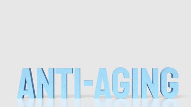 Temiz arka planda mavi 3D tipografiye sahip minimalist yaşlanma karşıtı konsept, uzun yaşam, cilt yeniliği, sağlık ve modern tıbbi veya kozmetik bilimi temsil etmektedir.