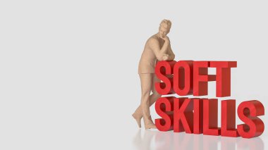 Düşünen iş adamı yumuşak becerilere dayanır iletişim, liderlik, duygusal zeka, kişisel gelişim ve kariyer gelişimi için gerekli işyeri becerilerini simgeleyen metinler yazar..