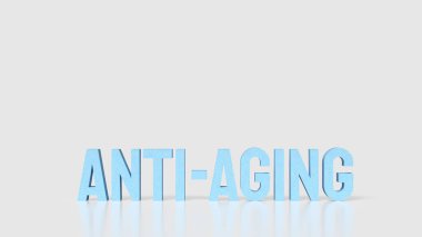 Temiz arka planda mavi 3D tipografiye sahip minimalist yaşlanma karşıtı konsept, uzun yaşam, cilt yeniliği, sağlık ve modern tıbbi veya kozmetik bilimi temsil etmektedir.