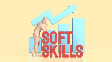 Yumuşak becerileri, kişisel gelişimi, iletişim yeteneğini, liderlik gelişimini ve asgari arkaplanda kariyer ilerlemesini vurgulayan yükselen grafik ve oka sahip iş adamı