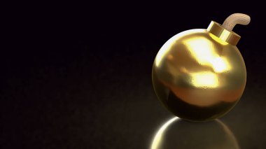 Karanlık arka planda gizli tehlike, mali risk, ekonomik kriz, yolsuzluk, belirsizlik, güç ve iş, siyaset veya küresel piyasalarda patlayıcı sonuçları sembolize eden parlak altın bomba