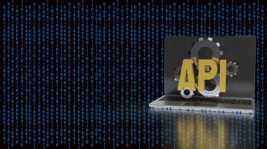 Dizüstü bilgisayarın arka planında ortaya çıkan, yazılım entegrasyonu, otomasyon, dijital sistemler ve modern bilgi teknolojisini sembolize eden API ve yapay zeka kavramı.
