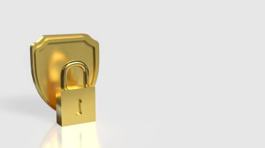 Altın asma kilit ve kalkan dijital güvenlik veri korumasını simgeliyor siber mahremiyet ve ışık arka planında izole edilmiş güvenli erişim