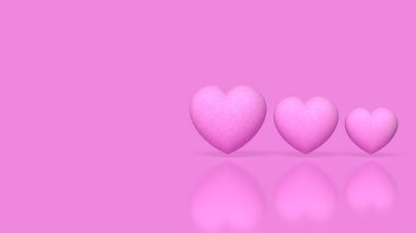 Pastel arka planda süzülen üç pembe kalp aşk duygusunu temsil ediyor aşk ilişkisi, uyum, sevgi ve pozitif duygu kavramını.