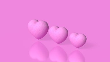 Pastel arka planda süzülen üç pembe kalp aşk duygusunu temsil ediyor aşk ilişkisi, uyum, sevgi ve pozitif duygu kavramını.