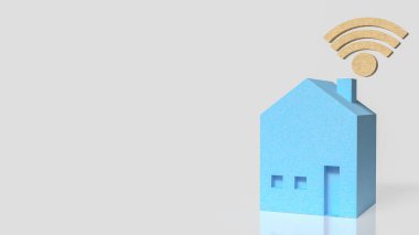 akıllı ev internet bağlantısını temsil eden kablosuz sinyal ikonuna sahip mavi ev modeli dijital teknoloji ev ve modern konut iletişim konsepti