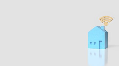 akıllı ev internet bağlantısını temsil eden kablosuz sinyal ikonuna sahip mavi ev modeli dijital teknoloji ev ve modern konut iletişim konsepti