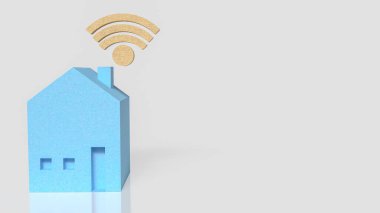 akıllı ev internet bağlantısını temsil eden kablosuz sinyal ikonuna sahip mavi ev modeli dijital teknoloji ev ve modern konut iletişim konsepti