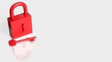 Kırmızı asma kilidin 3 boyutlu çizimi, beyaz arka planda güvenlik koruması gizlilik, veri erişim kontrolü ve siber güvenlik kavramını sembolize ediyor.