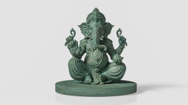 Antik yeşil Ganesha heykeli bilgeliği sembolize ediyor refah koruması ve temiz arka planda izole edilmiş ruhani uyum yumuşak gölgeli