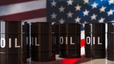 Amerikan enerji endüstrisini temsil eden petrol varilleri ham petrol üretim ekonomisi küresel enerji ticareti ve ulusal kaynak kavramını temsil etmektedir.