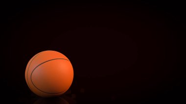 Koyu arkaplanda parlak yansımalı turuncu basketbol topu. Rekabet, antrenman, takım çalışması ve dramatik ışıklandırma ve kopyalama alanı olan profesyonel oyun atmosferi konsepti.