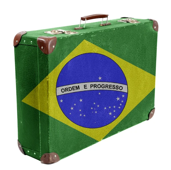 Vintage travel bag with flag of Brazil — Stock Photo, Image