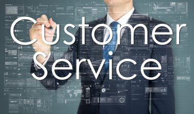 Müşteri hizmetleri yazma ve çizim bazı çizimler işadamı