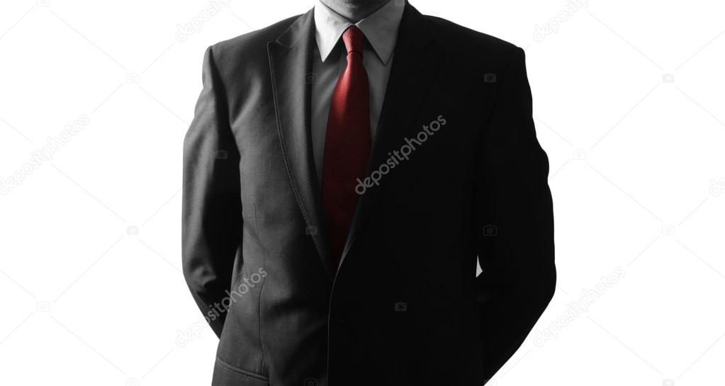 Anonymous businessman standing isolated on white background