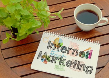 Kahve Tablo Internet Pazarlama içindeki metin ile defter
