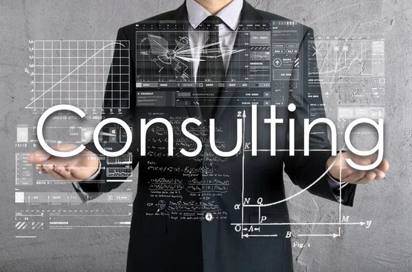 Επιχειρηματίας παρουσιάζοντας Consulting έννοια των χεριών του — Φωτογραφία Αρχείου