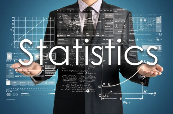 Бізнесмен презентує концепцію статистики своїми руками — стокове фото