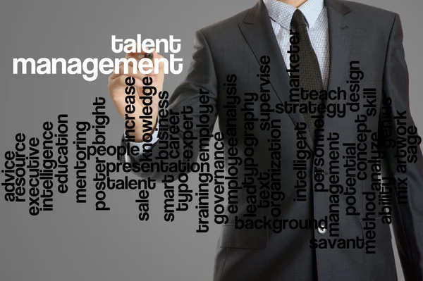 Word cloud related to talent management written by businessman — Stock Photo, Image