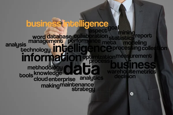 Word cloud gerelateerde met business intelligence geschreven door businessm — Stockfoto