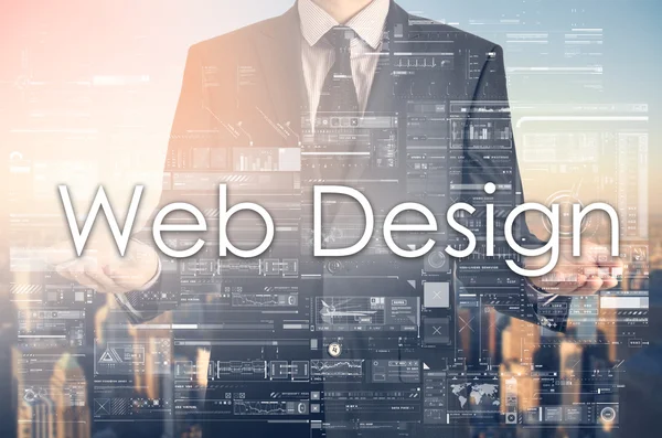 Empresario presenta texto: Diseño Web — Foto de Stock