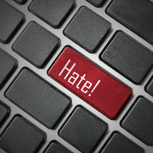 hate button, hate concept, message on computer keyboard.