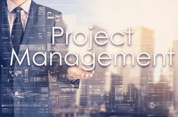 Podnikatel, zobrazující text rukou: Projektový Management — Stock fotografie