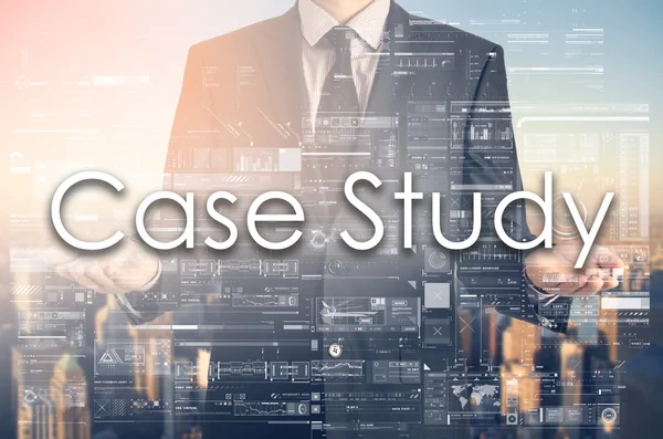 Zakenman presenteert tekst: Case Study — Stockfoto