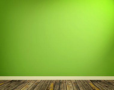 Yeşil duvar ve ahşap zemin ile iç