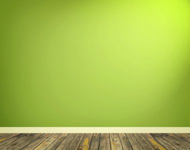 Yeşil duvar ve ahşap zemin ile iç