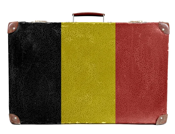 Vintage travel bag with flag of Belgium — Stock Photo, Image