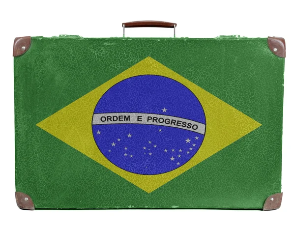 Brezilya bayrağı ile Vintage seyahat çantası — Stok fotoğraf