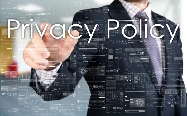 Biznesmen jest wybór Polityka prywatności z ekranem dotykowym — Zdjęcie stockowe