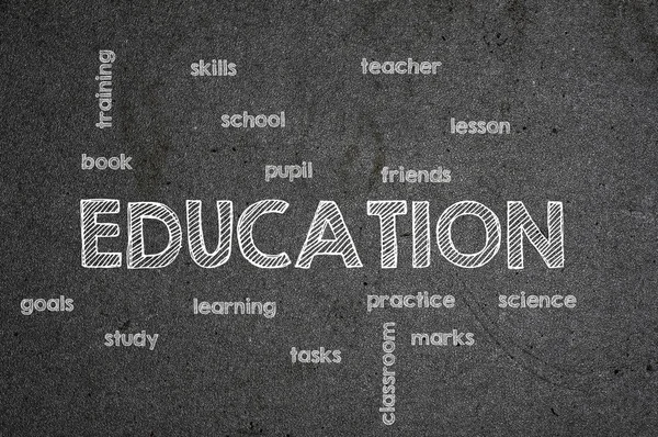 The word Education handwritten with white chalk on a blackboard — Stock Photo, Image