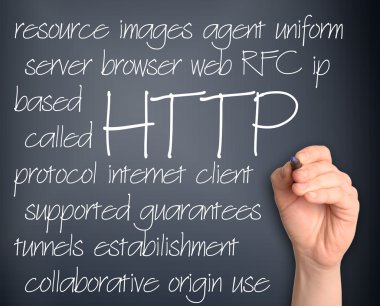 Word bulut konsept illüstrasyon Web Http karanlık üzerinde el yazısı