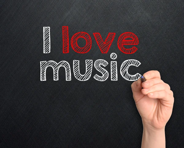 Koyu arka plan üzerinde el yazısı müziği seviyorum