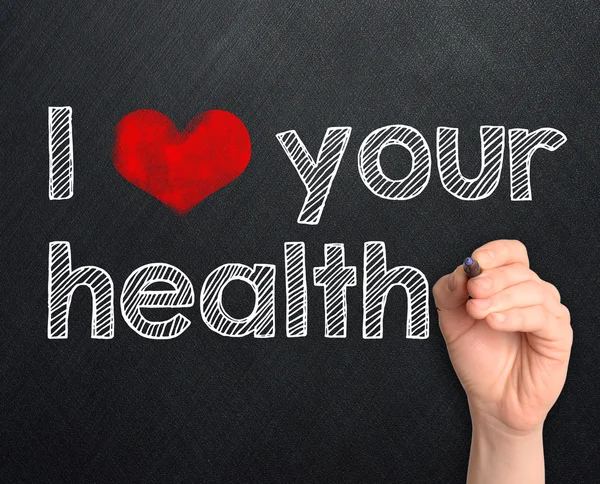 Adoro a tua saúde escrita à mão no quadro negro — Fotografia de Stock