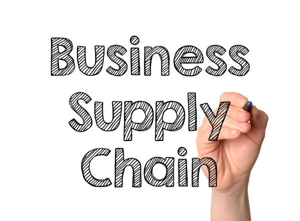 Business Supply chain scritta a mano su lavagna bianca — Foto Stock