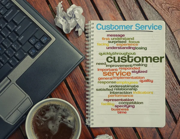 Notebook lying on the table with the written words associated with Customer Service — Stock Photo, Image