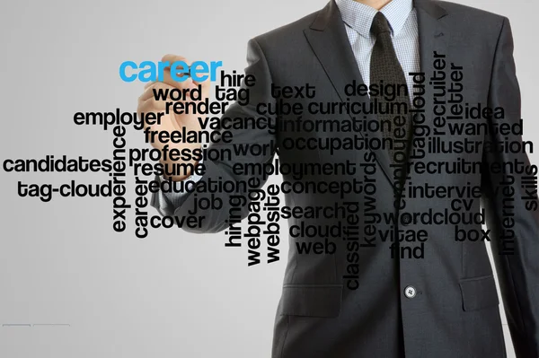 Business man with virtual interface of career wordcloud — Stock Photo, Image