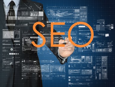 işadamı Seo şeffaf tahtaya yazıyor