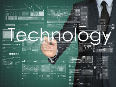 işadamı teknolojisi ile bazı modern desen sanal ekranda yazma.