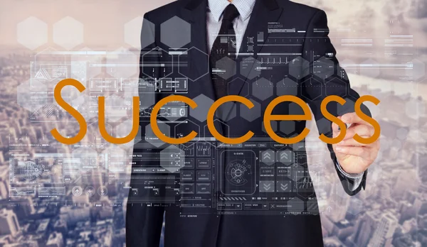 Üzletember vonalvezetés és az írás a siker — Stock Fotó