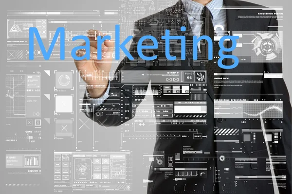 Uomo d'affari scrittura concetto di processo di marketing — Foto Stock