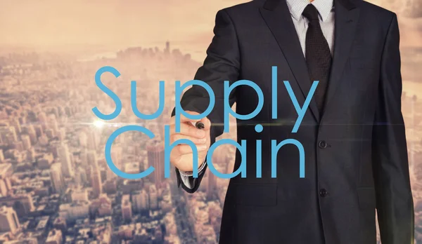 Affärsman skissa och skriva Supply Chain — Stockfoto