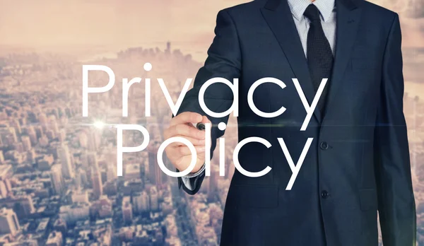 Empresario bosquejando y escribiendo Política de Privacidad — Foto de Stock