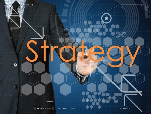 Affärsman skissa och skriva strategi — Stockfoto
