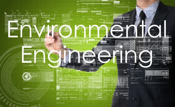 Affärsman skriva teknisk terminologi på virtuella skärmen - environmental engineering — Stockfoto